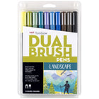 Tombow - Stylos à double pointe, couleurs échelle de gris, paq./10-10 pièces aux couleurs « paysage » variées, dans un étui en plastique.