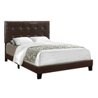 Monarch Specialties - 5922F Lit Double - Simili-Cuir Brun Fonce-Cadre de lit de à profil bas dans un magnifique matériau simili-cuir brun foncé - la tête de lit rembourrée est dotée d'un élégant design capitonné