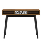 CorLiving - Acerra Table ou bureau d'entrée avec tiroir à motifs abstraits et cubes, bicolore brun et noir-Conception bicolore avec bureau aux finitions grain de bois stratifié marron et pieds noirs