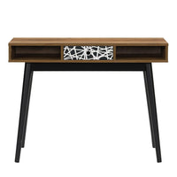 CorLiving - Acerra Table ou bureau d'entrée avec tiroir à motifs abstraits et cubes, bicolore brun et noir-Conception bicolore avec bureau aux finitions grain de bois stratifié marron et pieds noirs