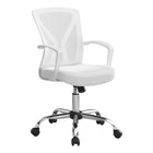 Monarch Specialties - 7462 Chaise De Bureau - Blanc/Base Chrome-Chaise de bureau avec dossier à hauteur moyen, accoudoirs fixes avec tissu en maille polyester respirant blanc