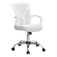 Monarch Specialties - 7462 Chaise De Bureau - Blanc/Base Chrome-Chaise de bureau avec dossier à hauteur moyen, accoudoirs fixes avec tissu en maille polyester respirant blanc
