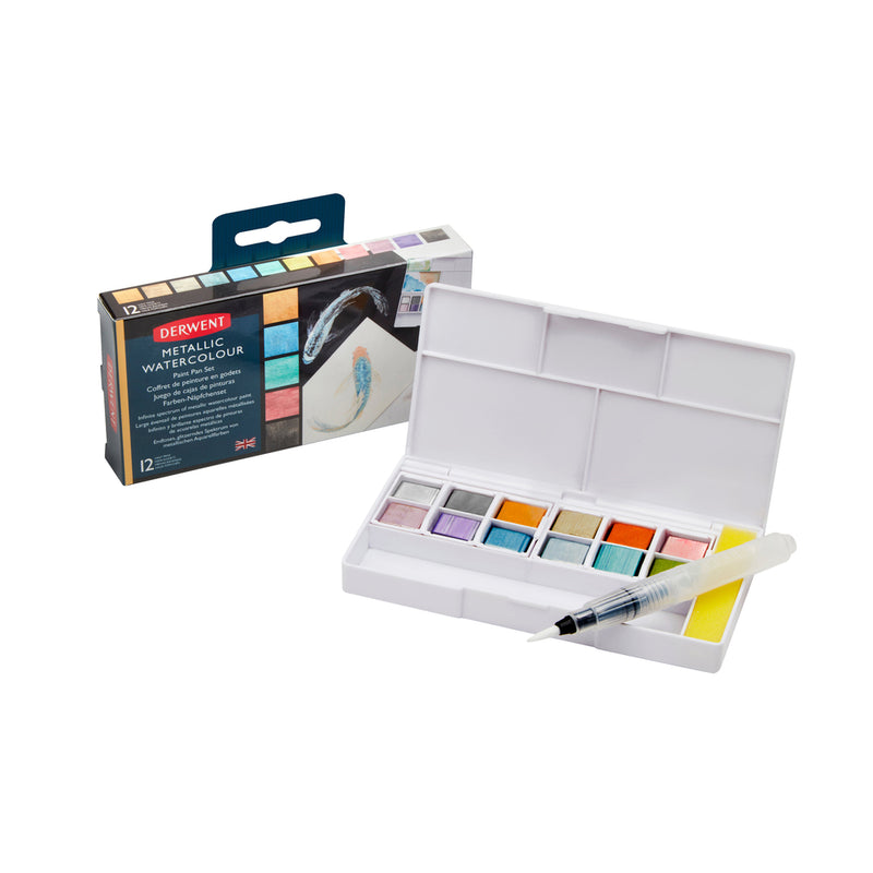 Aquarelles Derwent Watercolour - Palette 12 Demi-Godets - Qualité Pro - Pinceau Et Palette Inclus