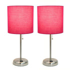 LimeLights - Lampe bâton en acier brossé avec prise de charge et abat-jour en tissu, paquet de 2, rose-Cordon de 5 pi