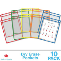 QuickFit – Pochettes scolaires à effacement à sec, 9 po x 12 po, bordures de couleurs variées, paq./10-Aide à réduire le gaspillage de papier et les frais de fournitures en salle de classe 