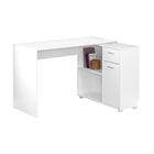 Monarch Specialties - 7350 Bureau 46 po - Blanc Avec Cabinet De Rangement-Bureau d'ordinateur d'angle avec rangement dans une finition blanche et poignées de tiroir dans une finition argentée complémentaire