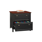 Bush Furniture - Classeur latéral Stanford à 2 tiroirs, noir antique/cerise Hansen (WC53984-03)-Les tiroirs acceptent dossiers de formats lettre, légal et A4