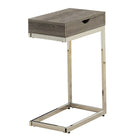 Monarch Specialties - 3254 Table D'Appoint - Metal Chrome/Taupe Fonce Et Tiroir-Table d'appoint à âme creuse, dotée d'un fini bois vieilli taupe foncé, offrant amplement d'espace pour déposer vos goûters, vos boissons et même vos repas
