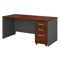 Bush – Coquille de bureau de 66 po collection Westfield et classeur sur roulettes à 3 tiroirs, cerisier Hansen et gris graphite-La surface en stratifié Diamond Coat résiste aux égratignures et aux taches et reste belle même après des années.