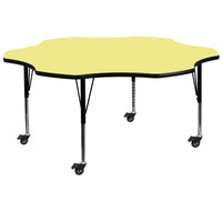 Flash Furniture – Table mobile en fleur, surface en stratifié de 60 po, hauteur ajustable, préscolaire, jaune (XUA60FLRYLTPC)-Jaune/fini chromé, placage en stratifié, acier