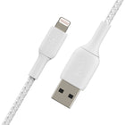 Câble Belkin Lightning vers USB-A 3' - Blanc-Gaine en nylon tressée renforcée plus résistante