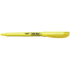 BIC - Surligneurs Brite Liner, pointe biseautée - jaune - paquet de 12-Paquet de surligneurs fiables jaunes en vrac avec une pointe biseautée pour un surlignage large ou un soulignement fin