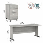 Bush Business Furniture - Bureau d'ordinateur 72 po l avec classeur mobile à 3 tiroirs Studio A - gris platine-La surface de 72 po du bureau comprend trois passe-fils integres pour garder les fils et les câbles en ordre