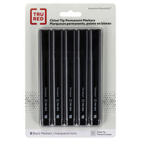 Marqueurs permanents TRU RED - Pointe biseautée − Noir − Paquet de 5-Encre qui marque la plupart des surfaces facilement et résiste à la décoloration