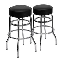 Flash Furniture - Tabouret de bar chromé à double anneau avec siège noir-Ensemble de 2 tabourets de bar en métal pour la salle à manger