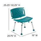 Flash Furniture Chaise De Bain Et Douche Réglable série HERCULES-dossier Extra Large-Teal(DCHY3501LTL)-Tabouret approuvé par la FDA