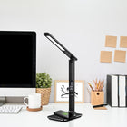Sheffield Home - T-Bar Lampe LED à Chargement Sans Fil Avec Affichage du Calendrier LCD - Noir-ABS simili cuir noir grain galet, abat-jour en acrylique givré