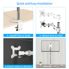 ShoppingAll - Mât de montage debout entièrement réglable pour moniteur unique - Blanc-Ce support de bureau entièrement réglable peut être fixé à l'aide d'une pince en C ou d'un passe-fil sur n'importe quelle surface de travail.