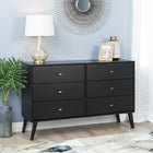 Prepac – Commode à 6 tiroirs Milo, style moderne milieu du siècle, blanc (BDBR-1406-1)-Tiroirs sur glissières en métal avec butées de sécurité intégrées