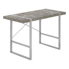 Monarch Specialties - 7662 Bureau 48 po L - Simili-Ciment Gris/Metal Argent-Bureau d'ordinateur d'inspiration industrielle avec un dessus de bureau à panneaux épais au fini faux béton gris