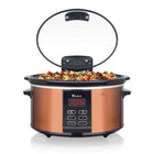 Mijoteuse programmable Euro Cuisine SCX6 avec réglage de maintien au chaud - Cuivre-Avec casserole en porcelaine amovible à capacité de 6 litres de forme ovale et couvercle en verre lavable au lave-vaisselle