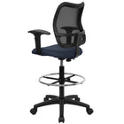 Flash Furniture – Tabouret de dessinateur courbé avec mailles, accoudoirs réglables, bleu marine-Soutien lombaire intégré