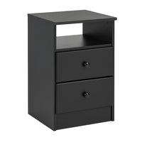Prepac - Table de chevet Astrid BDNH-0402-1 à 2 tiroirs, noir-Poignées en bois massif au fini noir