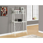 Monarch Specialties - 7163 Bureau 32 po L - Dessus Blanc/Metal Blanc-Fini sur tous les côtés, avec 3 étagères de rangement en échelle et une grande étagère de présentation sur le dessus ainsi qu'un dessus spacieux et facile à nettoyer pour travailler sur votre ordinateur portable, étudier ou écrire.