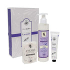 La Maison du Savon de Marseille Provence Coffret Soins Mains et Corps Lavande-Le coffret cadeau contient une crème mains voyage 30ml à la Lavande, un lait corporel au Lait d'ânesse et parfumé à la Lavande et un savon au lait d'ânesse à la Lavande