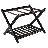 Winsome – Porte-bagages Reese avec tablettes, fini expresso-Organisez et faites vos valises sur cet élégant porte-bagages avec tablette pour chaussures. Dimensions totales, ouvert : 20 haut. x 26,54 larg. x 18.66 prof. (Po). Déposez votre valise sur le dessus du porte-bagages et placez vos chaussures sur la tablette inférieure pour garder votre plancher prope. Taille des tablettes 22,91 larg. x 15,75 prof. (po). Dimensions du porte-bagages plié pour le rangement : 26,70 haut. x 26,54 largé. x 2,87 prof. (po