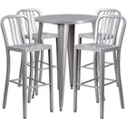 Ensemble de table de bar ronde 30 po en métal argenté, 4 tabourets à dos lattes verticales, int/ext [CH-51090BH-4-30VRT-SIL-GG]-Table de bar à café en métal