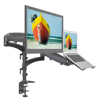 ShoppingAll Support à bras entièrement réglable pour deux écrans et adaptateur pour ordinateur portable - Noir-Peut accueillir un écran 15"-32" et un ordinateur portable 12"-17" OU peut être utilisé pour deux écrans 15"-32" jusqu'à 17.6 lb/8kg