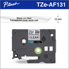 Brother TZeAF131 Ruban sans acide transparent avec texte noir pour étiqueteuses P-touch, 12 mm-Procédé de fabrication de ruban laminé exclusif à Brother permettant de créer des étiquettes durables et lisibles qui ne se décollent pas