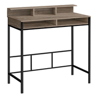 Monarch Specialties - 7702 Bureau 48 po L - Taupe Fonce/Metal Noir Hauteur Debout-Bureau d'ordinateur pour travailler debout, fini faux bois taupe foncé avec huche et 2 étagères ouvertes de rangement