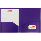 JAM Paper Chemise de présentation 2 pochettes, plastique robuste, 9 x 12 po, violet, 12/paq.-2 pochettes