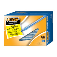 BIC – Stylos à bille Round Stic – 1,0 mm – bleu – paquet de 60  -
Un paquet de 60 stylos-bille bleus BIC Round Stic Extra Valeur