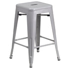 Flash Furniture - Tabouret de comptoir en acier de 24 po à siège carré et sans dossier, int/ext, argenté (CH3132024SIL)-Tabouret moderne empilable de style industriel