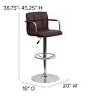 Flash Furniture – Tabouret de bar ajustable en vinyle matelassé brun avec pied et accoudoirs chromés (CH102029BRN)-Siège réglable en hauteur par vérin à gaz