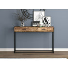 Safdie & Co. 48L Table Console - Métal Noir - Bois Brun Récupéré 2 Tirroirs-Deux grands tiroirs de rangement sur des glissières en métal avec de fines poignées en métal noir.
