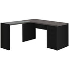 Monarch Specialties - 7431 Bureau - Noir/Dessus Gris De Coin Et Verre Trempe-Ce bureau d'angle en forme de L avec un rangement fermé à droite et un insert en verre trempé sur le plateau facile à nettoyer à gauche, crée un espace de travail moderne et fonctionnel pour n'importe quel bureau à domicile.