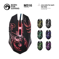 Marvo Tech – Souris de jeu Scorpion à rétroéclairage DEL, rouge-PPP réglables : 800, 1200, 1600 et 2400