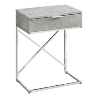 Monarch Specialties - 3471 Table D'Appoint - 24 po H/Gris Cimente/Metal Chrome-Dessus de table rectangulaire spacieux fini en gris ciment
