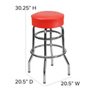 Flash Furniture – Tabouret de bar, tubulure chromée à double anneau, siège rouge (XUD100RED)-Bordure trépointe contrastante en arrondi