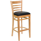 Flash Furniture – Tabouret de bar/restaurant HERCULES en bois naturel, dossier à traverses horizontales, assise en vinyle noir-Capacité de poids de 800 lb