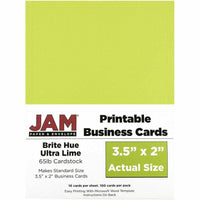 JAM Paper - Cartes de visite imprimables, 3-1/2 po x 2 po, vert lime ultra, paquet de 100-Couleur : vert citron