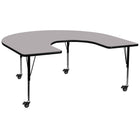 Flash Furniture – Table mobile préscolaire fer à cheval, hauteur ajustable, surface 60 x 66 po, gris (XUA6066HRSGYTPC)-Gris/fini chromé, placage en stratifié, acier