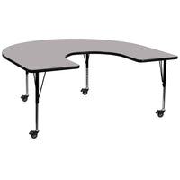 Flash Furniture – Table mobile préscolaire fer à cheval, hauteur ajustable, surface 60 x 66 po, gris (XUA6066HRSGYTPC)-Gris/fini chromé, placage en stratifié, acier
