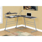 Monarch Specialties - 7171 Bureau - Dessus Espresso - Metal Argent-1 étagère de rangement fixe et surélevée sur le côté gauche peut être utilisée comme support d'écran ou pour d'autres objets essentiels à portée de main, avec un plateau facile à nettoyer pour travailler sur votre ordinateur portable, votre bureau ou votre espace d'écriture.