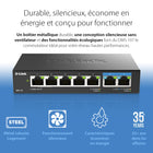 D-Link - Commutateur non géré multi-Gigabit 7 ports de D-Link-Le boîtier en métal et le design sans ventilateur contribuent à améliorer la dissipation thermique, la durabilité et permettent un fonctionnement silencieux