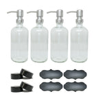 Bouteille en verre Wamaco 16oz avec pompe argentée, claire, paquet de 4-Utilisation pour les huiles essentielles, désinfectant et solutions de nettoyage